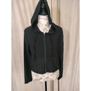 NWOT! No Comment NY/LA Women's Black Textured Long Sleeve Zip Front Hoodie. XL